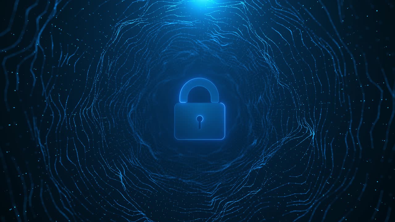 Cyber security digital computer protection padlock hologram symbol background network cyber