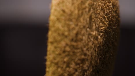 una rebanada macro de kiwi verde fresco y semillas de fruta sobre un fondo negro. una juicosa fruta de kiwi fresca, madura y deliciosa, cortada en rodajas, de primer plano.