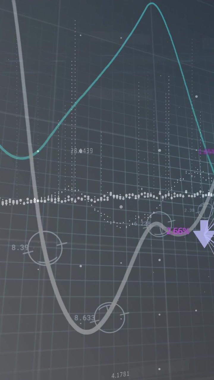 Animation of lines and numbers changing, arrows and data processing over grid