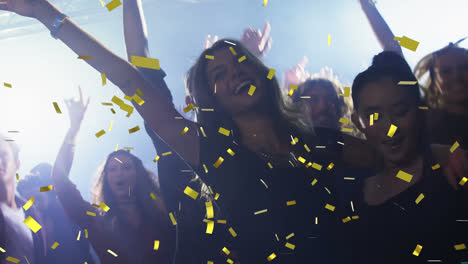 animation of confetti over diverse friends dancing