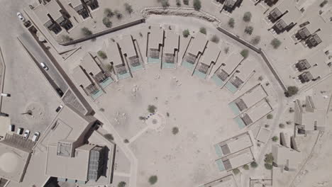 aerial top down view of beautiful beresheet hotel on a crater cliff, abstract hotel view with rooms and pool
