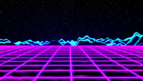 retro synthwave neon grid landscape with starry sky