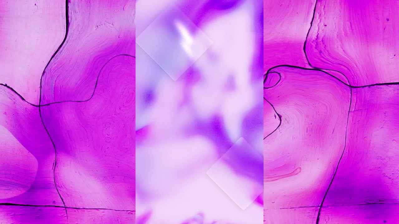 animación de un líquido púrpura ondulado en una pantalla vertical, sobre un desenfoque rosa agrietado en movimiento