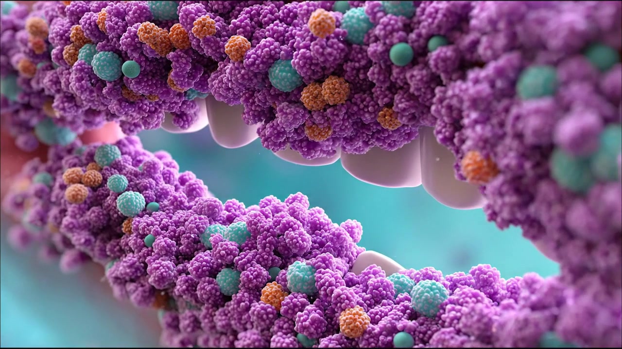Organismi del microbioma colorati che crescono su una superficie di membrana biologica