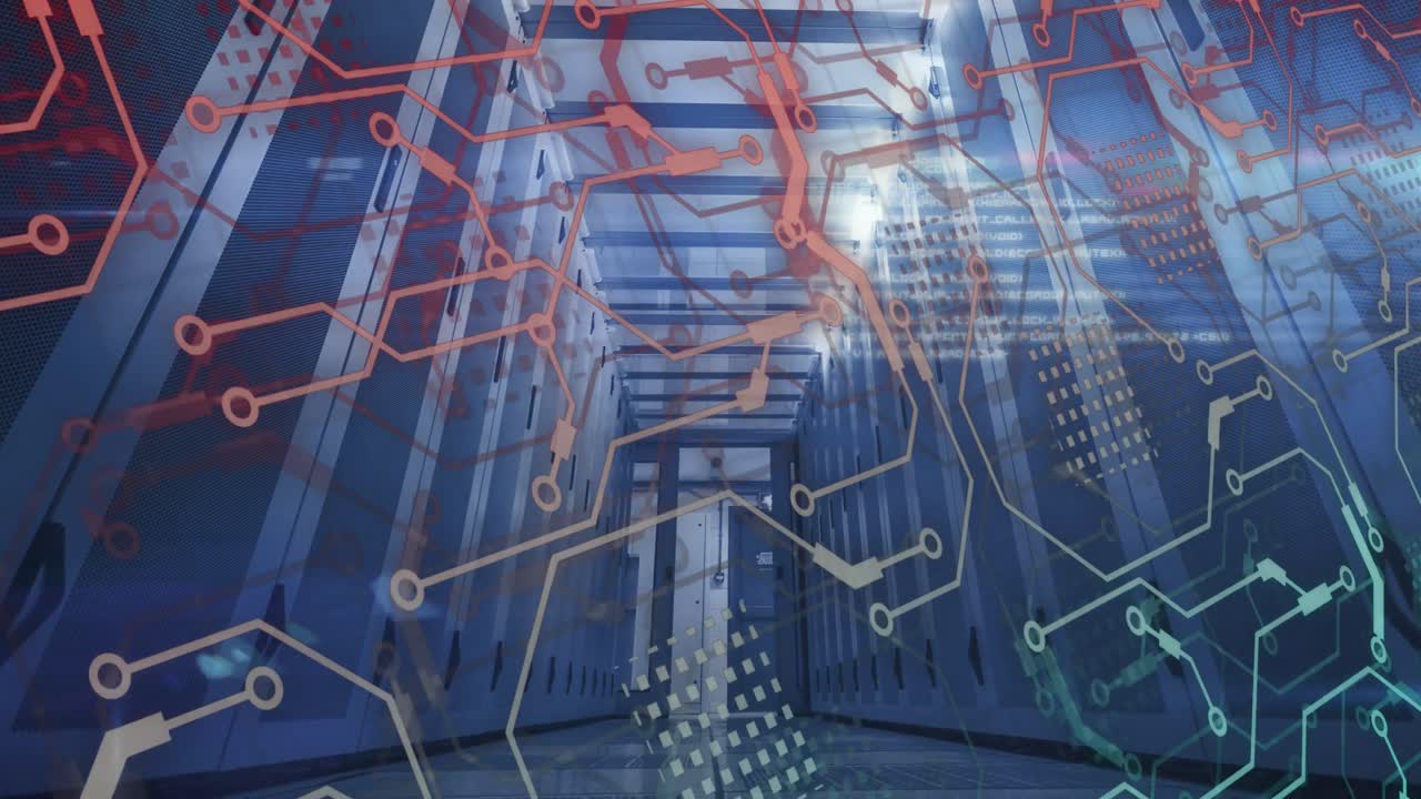 Animation of connections and data processing over circuit board and server