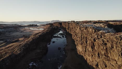 drone dolly volcanic landscape icelandic thingvellir national park, oxararfoss