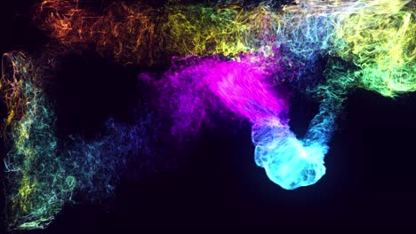 las partículas de brillo se extienden como efecto de tinta. luma mate como canal alfa. la bola emisora emite remolinos de partículas de brilla que forman rastros de luz. nube de partículas. colorido hermoso bg con partículas