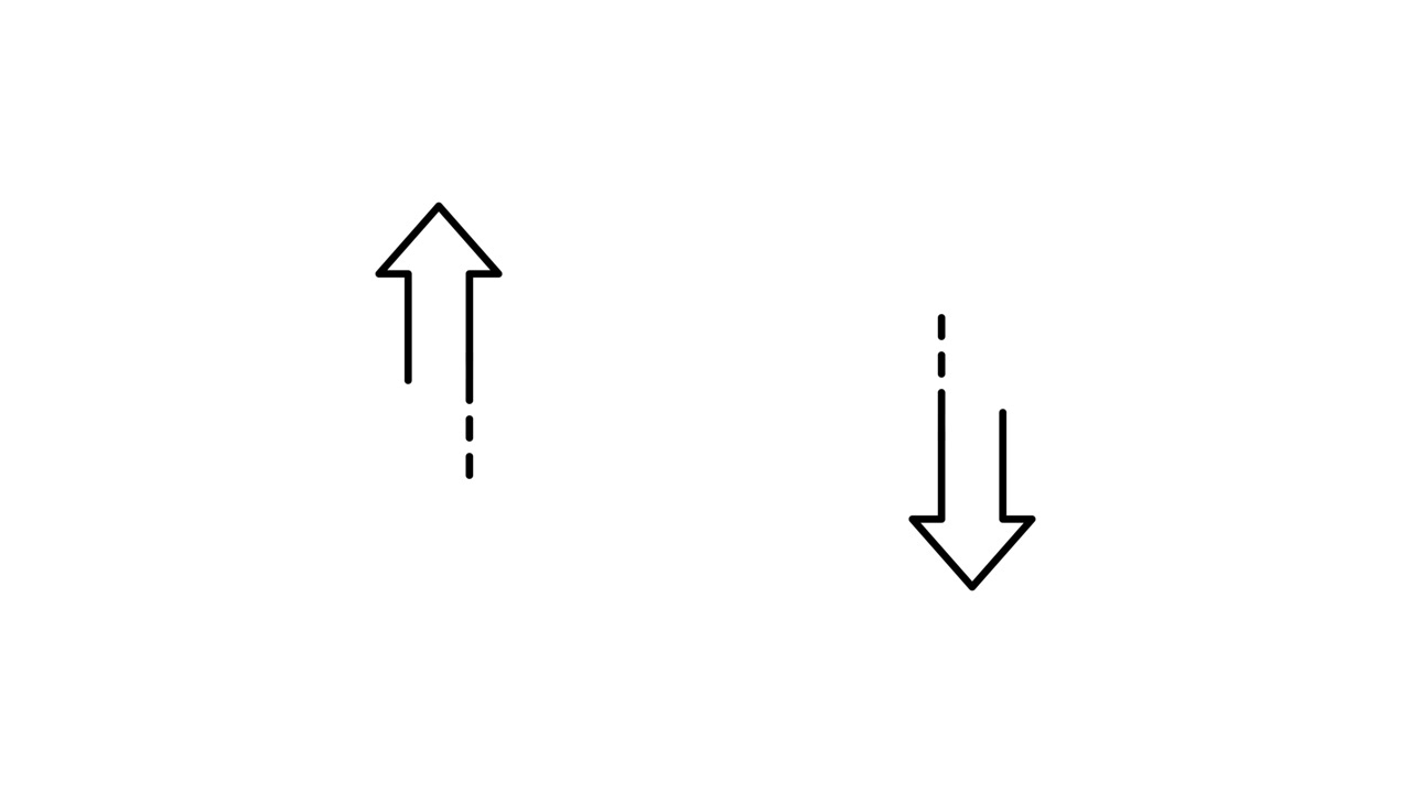 Icona freccia verso l'alto e verso il basso con animazione a linea tratteggiata, isolata su sfondo bianco.