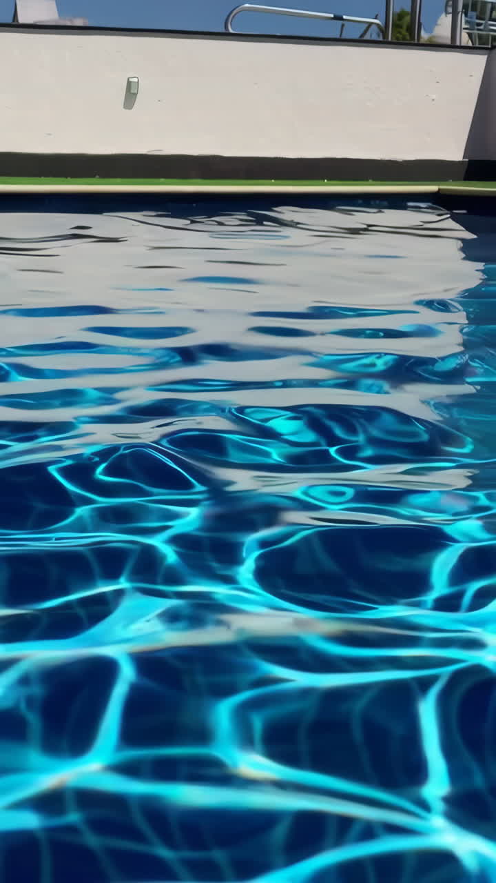 Close-up of Blue Swimming Pool Water with Light Reflections and Ripples