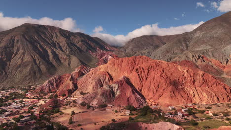 stunning aerial view of the cerro siete colores landscape and mountains in the tourist town of purmamarca in jujuy, argentina