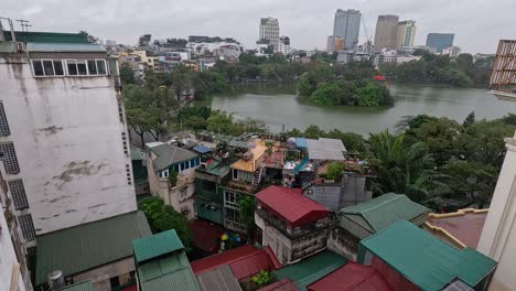 urban view with buildings and lake