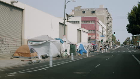 homeless encampment on skid row in los angeles