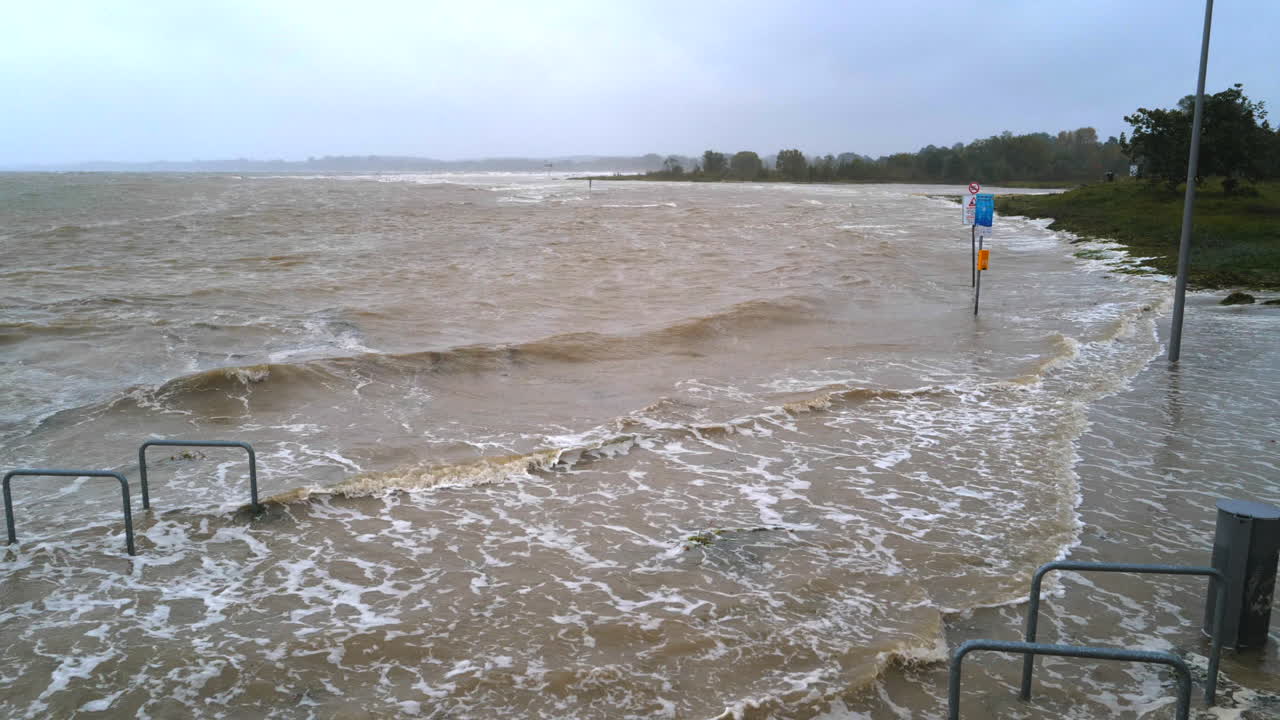 due to a heavy storm tide parts of the harbor of Travemuende are under water