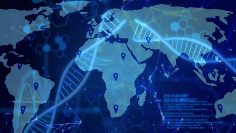 Animating-DNA-strands-and-data-points-over-world-map