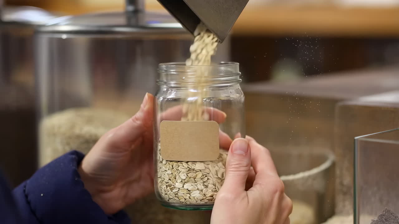 Pouring Oats into Jar