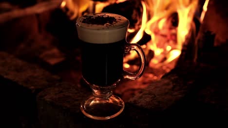 irish coffee and fire burning