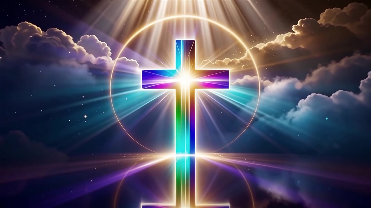 Croce Cristiana Luce Celestiale Sfondo per il Culto.