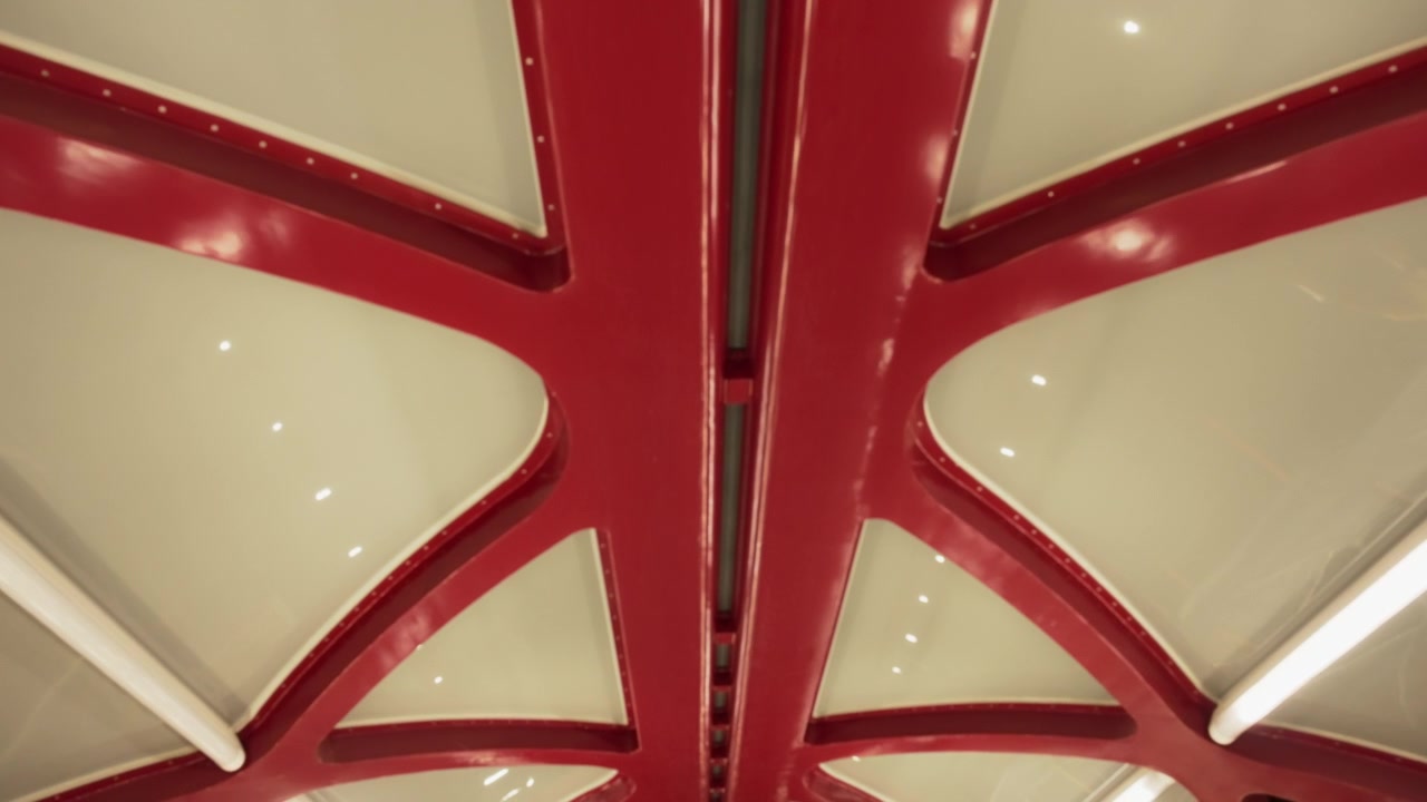 Red and white ceiling bridge