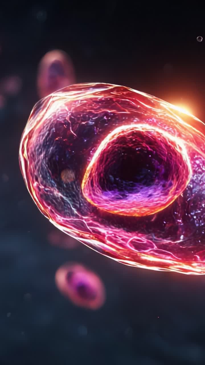 Una straordinaria rappresentazione visiva di complesse strutture cellulari che mette in mostra colori vivaci e dettagli intricati all'interno di un ambiente microscopico