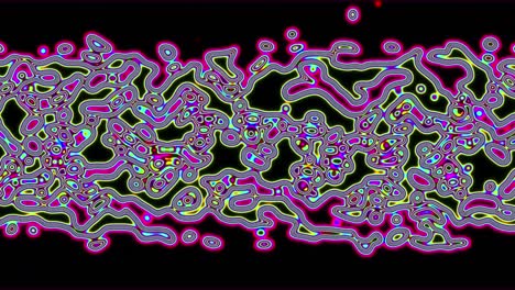 líneas onduladas coloridas abstractas y círculos sobre fondo negro