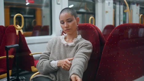 woman traveling by train