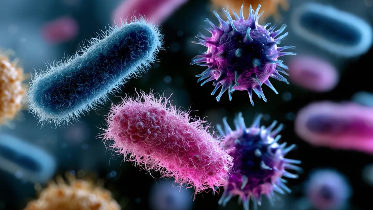 A Stunning Close-Up of Colorful Microbial Life: Exploring the Diversity and Complexity of Bacteria and Microorganisms in a Magnified View