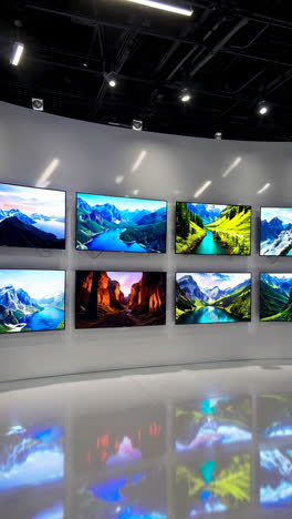 television screens displaying nature scenery