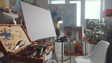 workplace of artist in creative studio