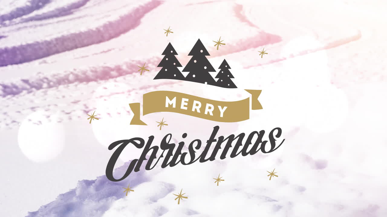 Animation of merry christmas text over snow field