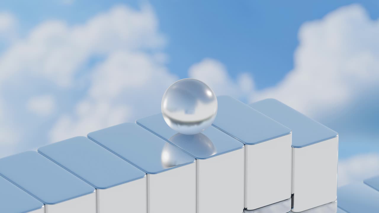 Silver Sphere on Silver Blocks with Sky Background