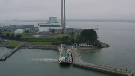 Aerial-view,-cars-being-loaded-onto-a-car-ferry