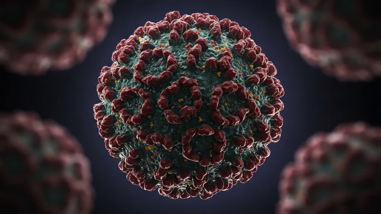 Detailed Visualization of Viral Structure Exhibiting Spikes and Surface Features in a 3D Representation, Highlighting Its Complexity and Intricate Design