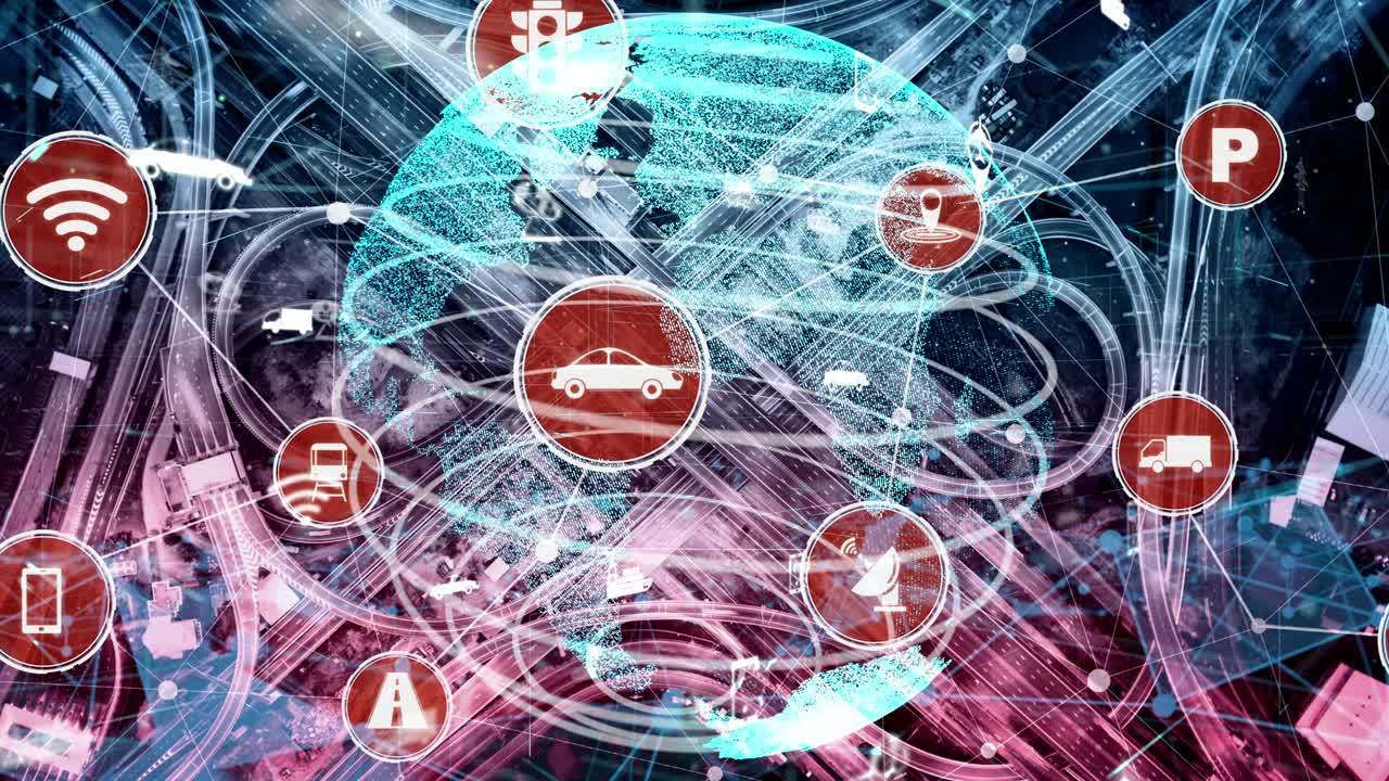 뉴이시 시 도로에서 미래의 자동차 교통을 위한 스마트 교통 기술 개념