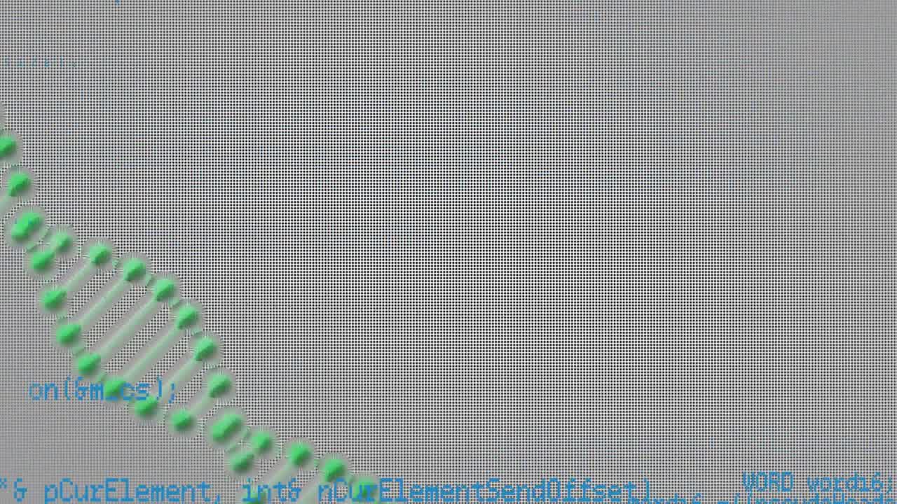 Animation of data processing over 3d dna strand spinning