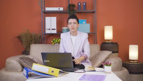 home office worker young woman has eye pain.