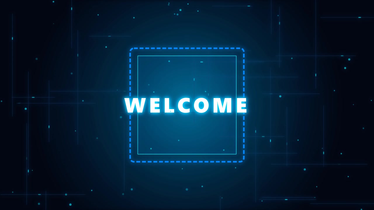 Panneau de bienvenue numérique avec un fond technologique bleu lumineux