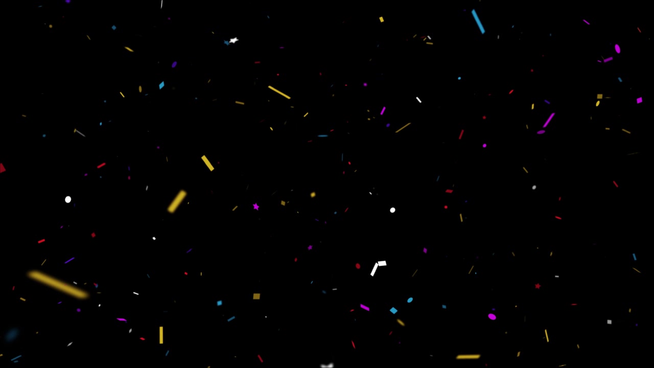 Animazione 4K di particelle di coriandoli colorati isolate, esplosioni di popper in caduta, canale alfa