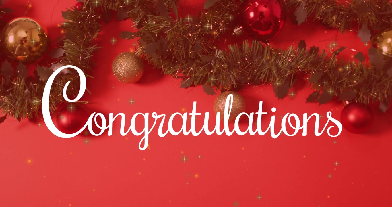 Animation of congratulations text over christmas decorations