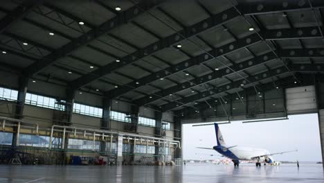 aircraft hangar interior with airplane