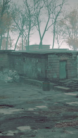 un edificio abandonado en la niebla