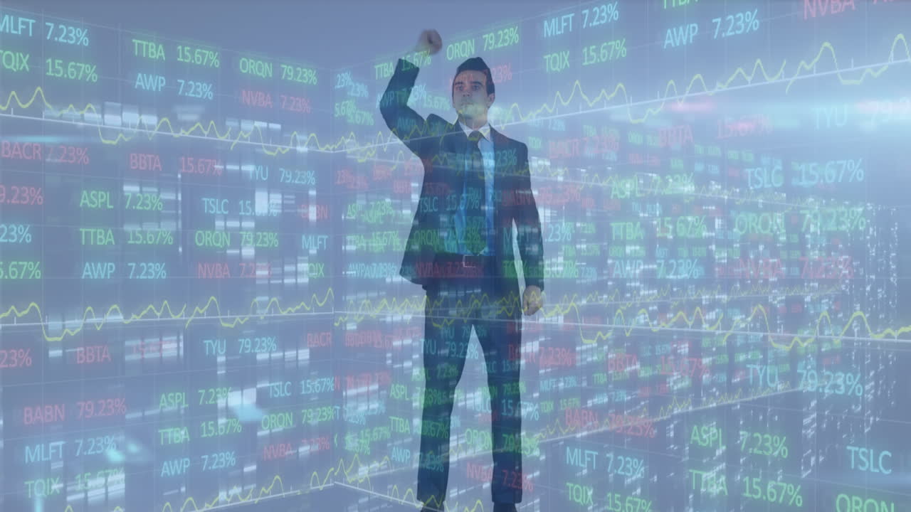 animación de datos financieros sobre el empresario caucásico