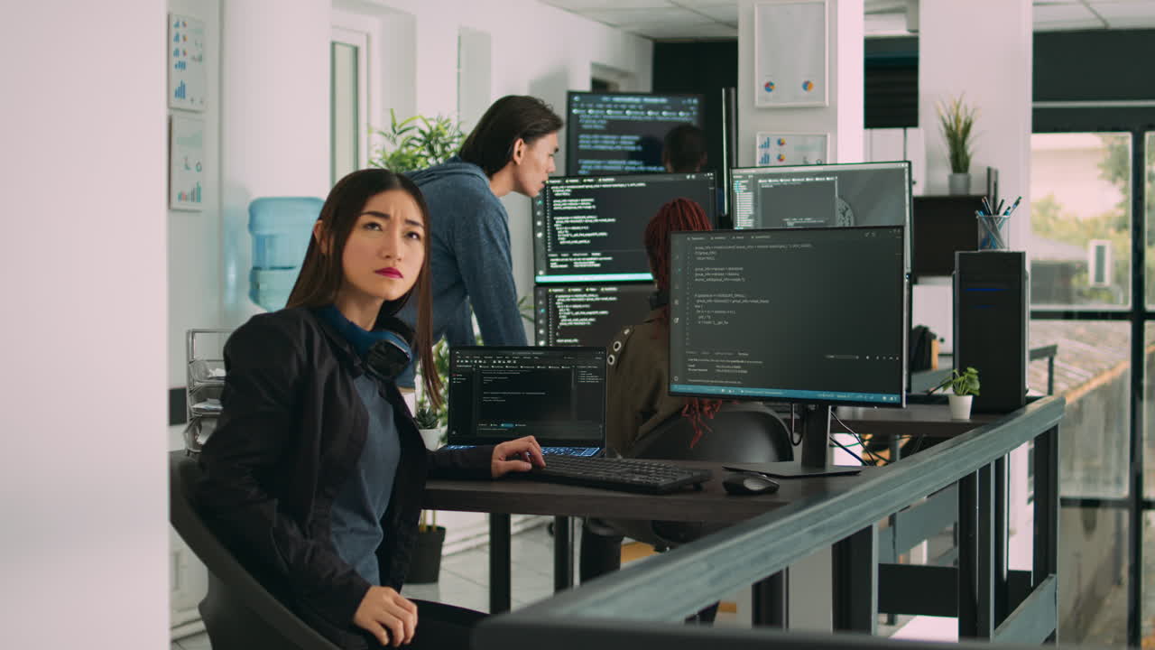 System engineer looking at server ar hologram