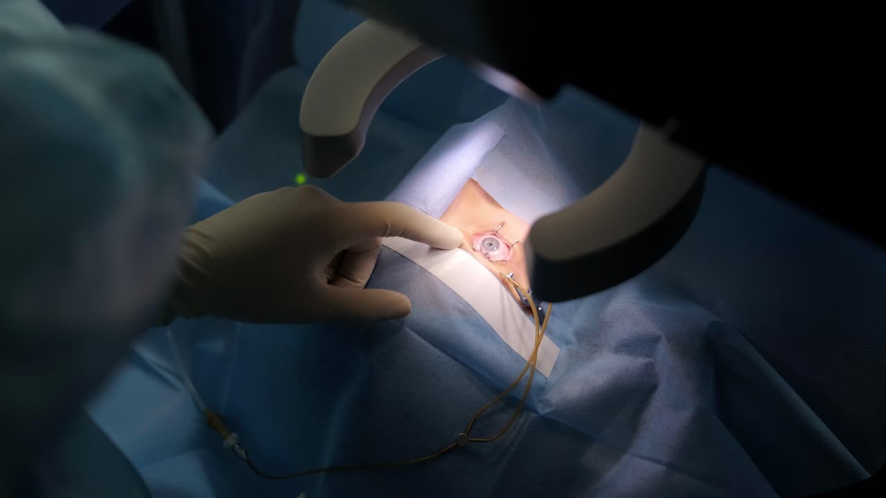 레이저 시력 교정: 환자와 외과팀이 수술실에서 눈 수술을 하는 동안