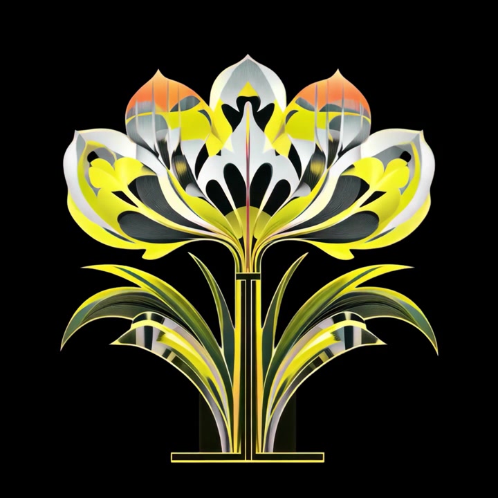 Abstract Animated Flower with Geometric Art Deco Style
