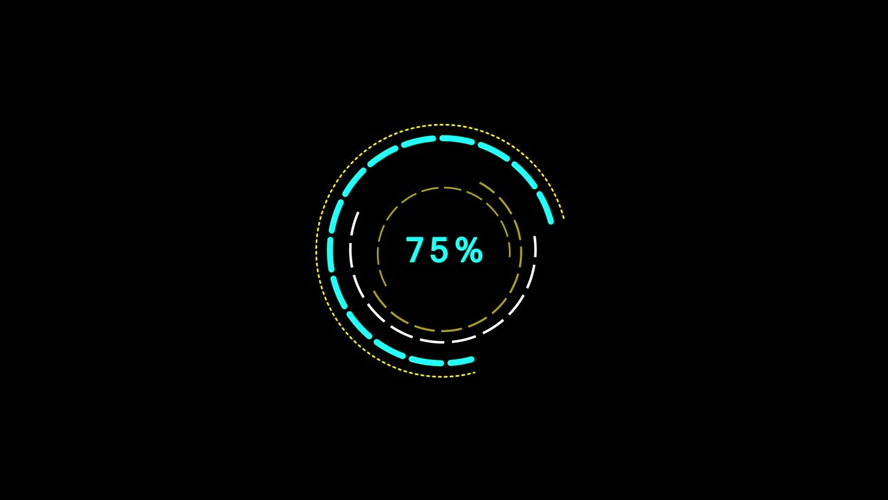 Futuristic progress loading bar 0-100 percent on Black Background