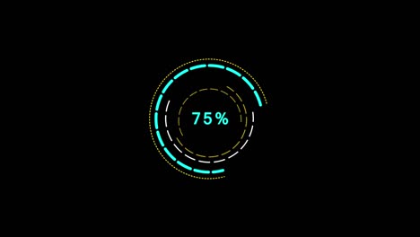 futuristic progress loading bar 0-100 percent on black background