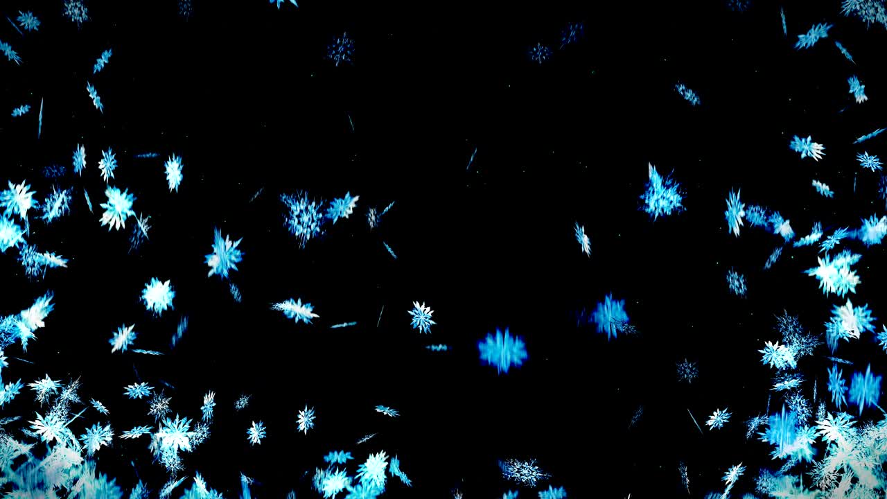 Snowflakes Falling on Black Background, Loop Glitter Animation,