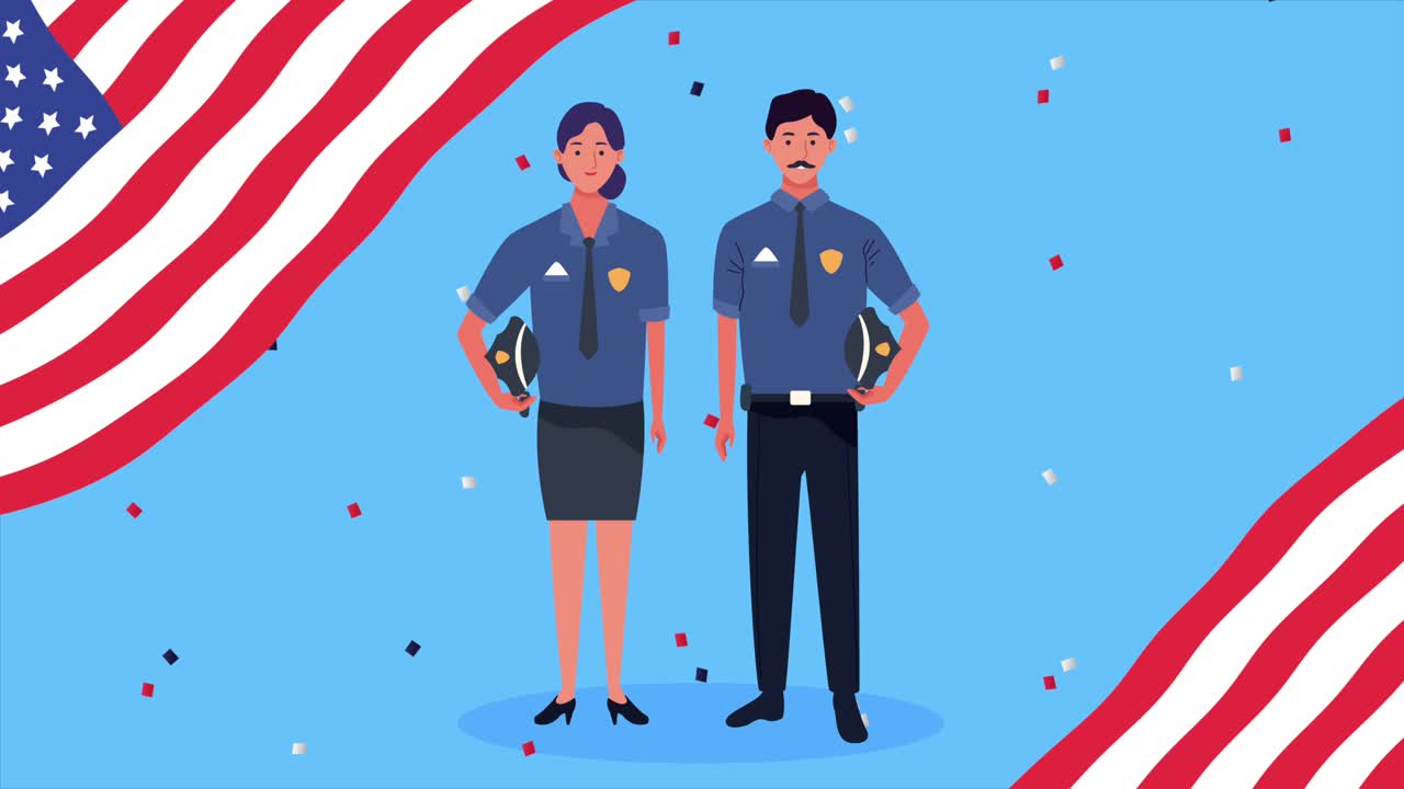 미국 발과 폴리스 커플과 함께 행복한 노동의 날 축하