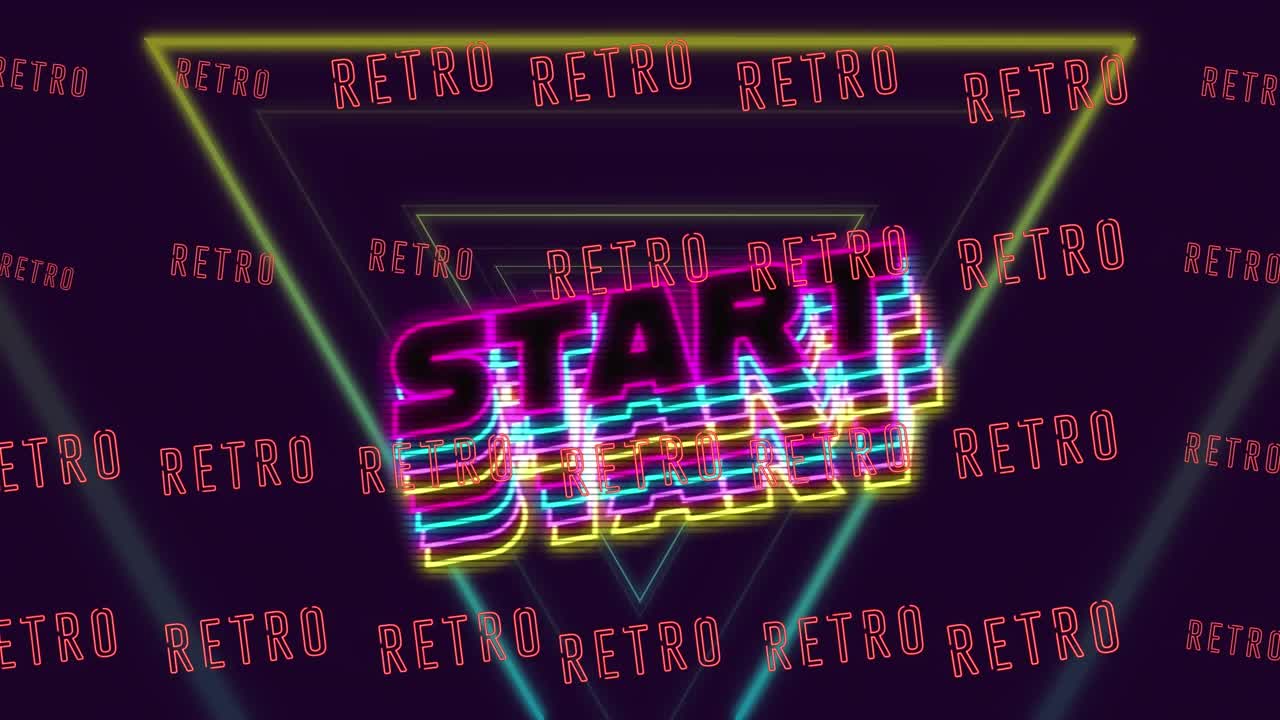 Animazione del testo "start" su testi retrò