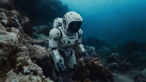 underwater astronaut robot exploring coral reef